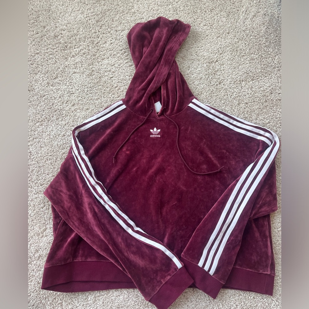 Maroon Adidas cropped felt hoodie in size Large.